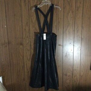 Anthropologie Faux Leather Pinafore Black Skirt